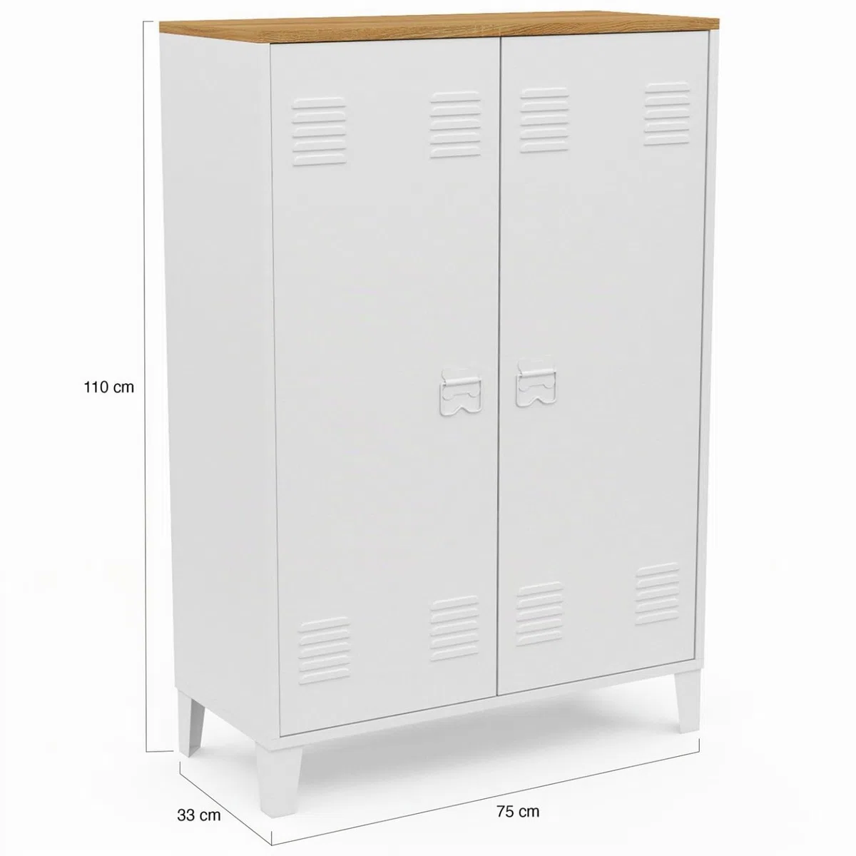 IDMarket - Armario bajo Ester 2 puertas de metal blanco y madera diseño industrial