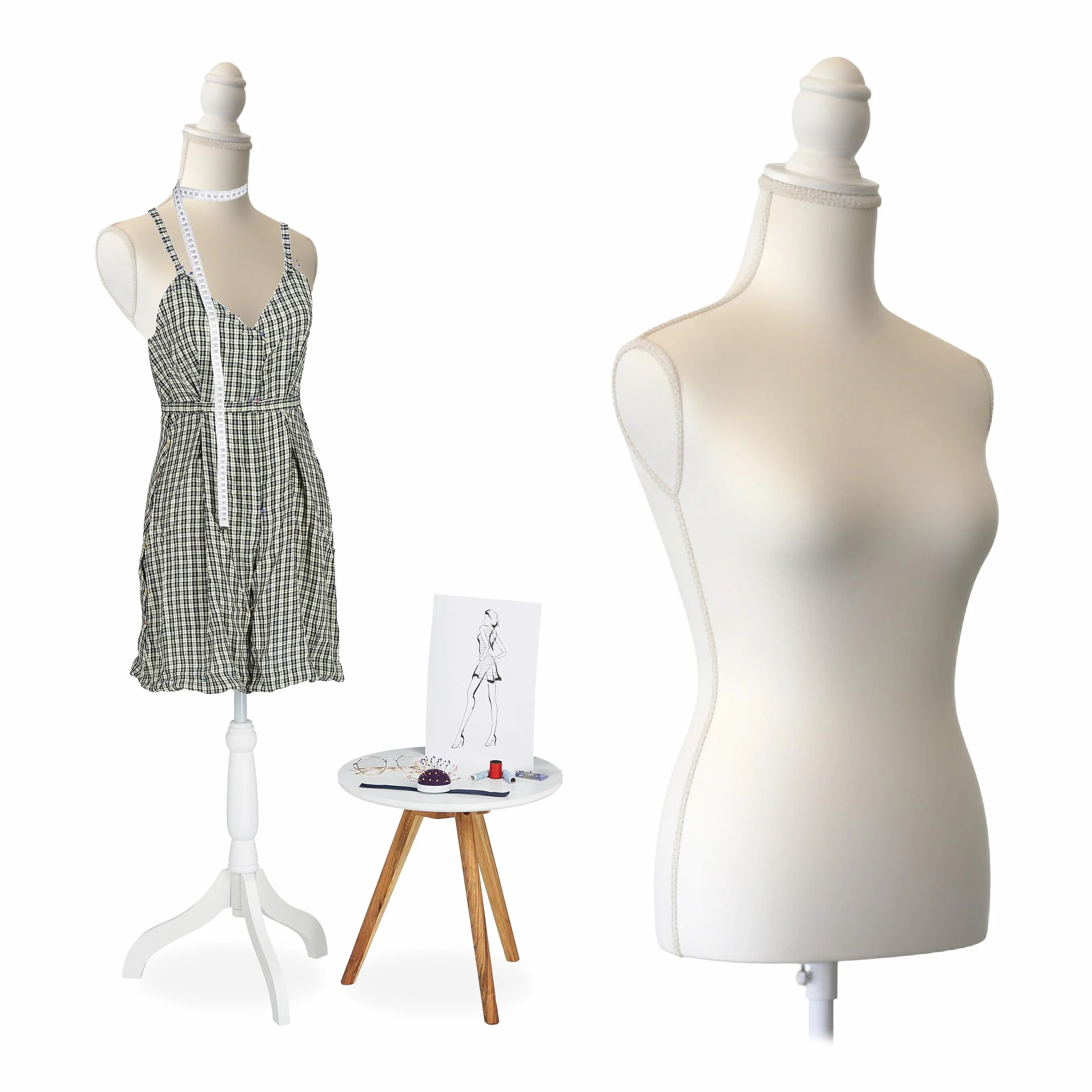 Maniquí Relaxdays, Mujer, Talla 36/38, Altura Regulable de 160 a 175 cm, con Soporte de Madera, Blanco