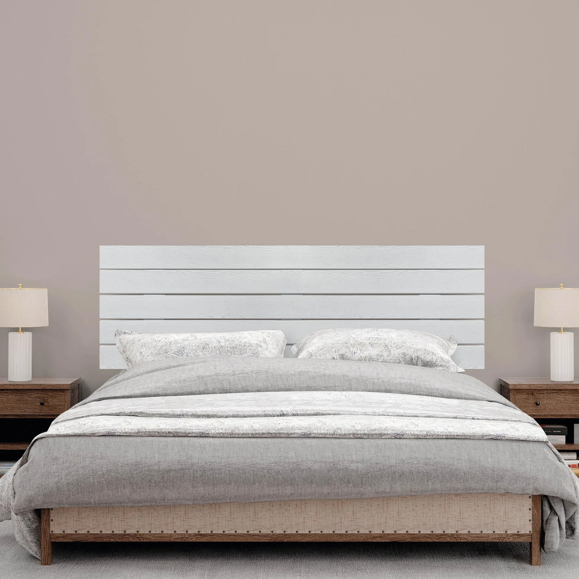 DHOME Cabecero de Madera reciclada DM con Patas Estilo Palet Horizontal Cama Palets Herrajes incluidos (Blanco Madera, 135cm)