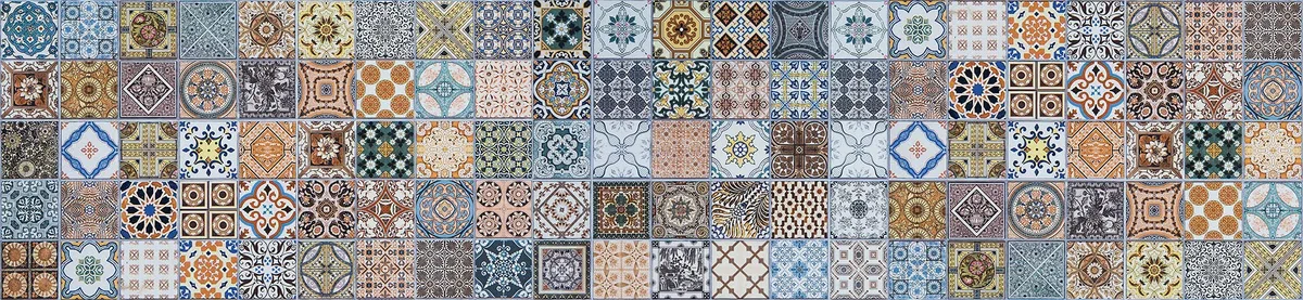 Panel protector antisalpicaduras cocina adhesivo de pared azulejos de Sevilla 260 x 60 cm 100% made in Italy con tinta no tòxica, ignìfuga y resistente al agua