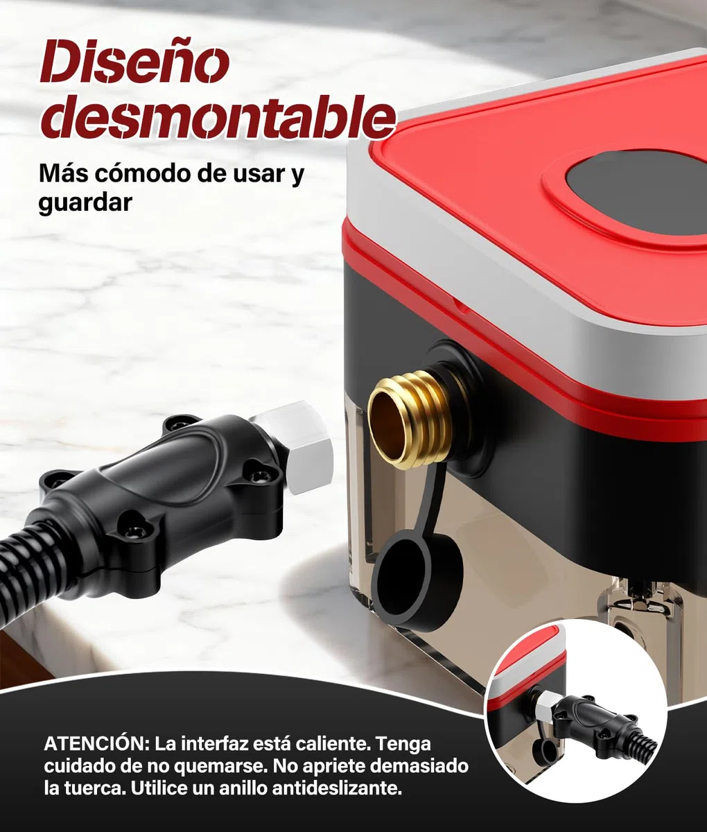 PAHTTO Limpiador a vapor multifuncional, depósito de agua de 1200 ml, pantalla LCD y mango ajustable, 20 accesorios, tiempo de calentamiento de 15 segundos, para cocina, sofá, ventanas, coche, etc.