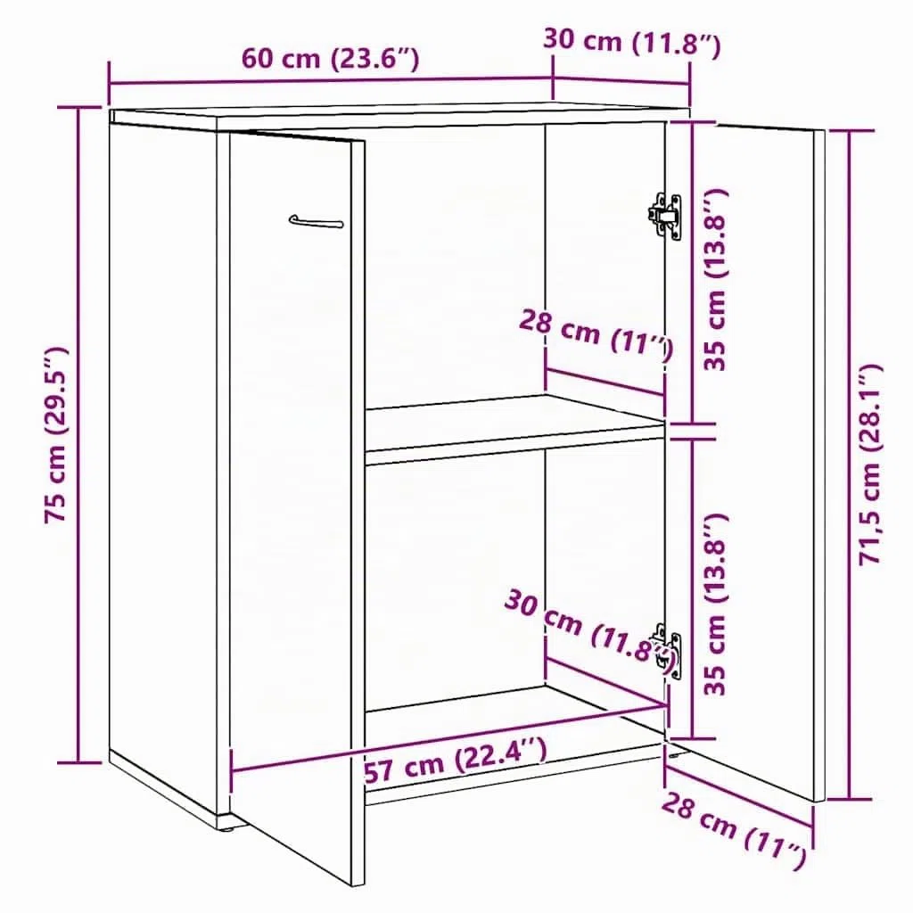 vidaXL Aparador Muebles de Cajones Almacenaje Buffet para Salón Comedor Dormitorio Casa Hogar Oficina de Madera Contrachapada Roble Sonoma 60x30x75 cm
