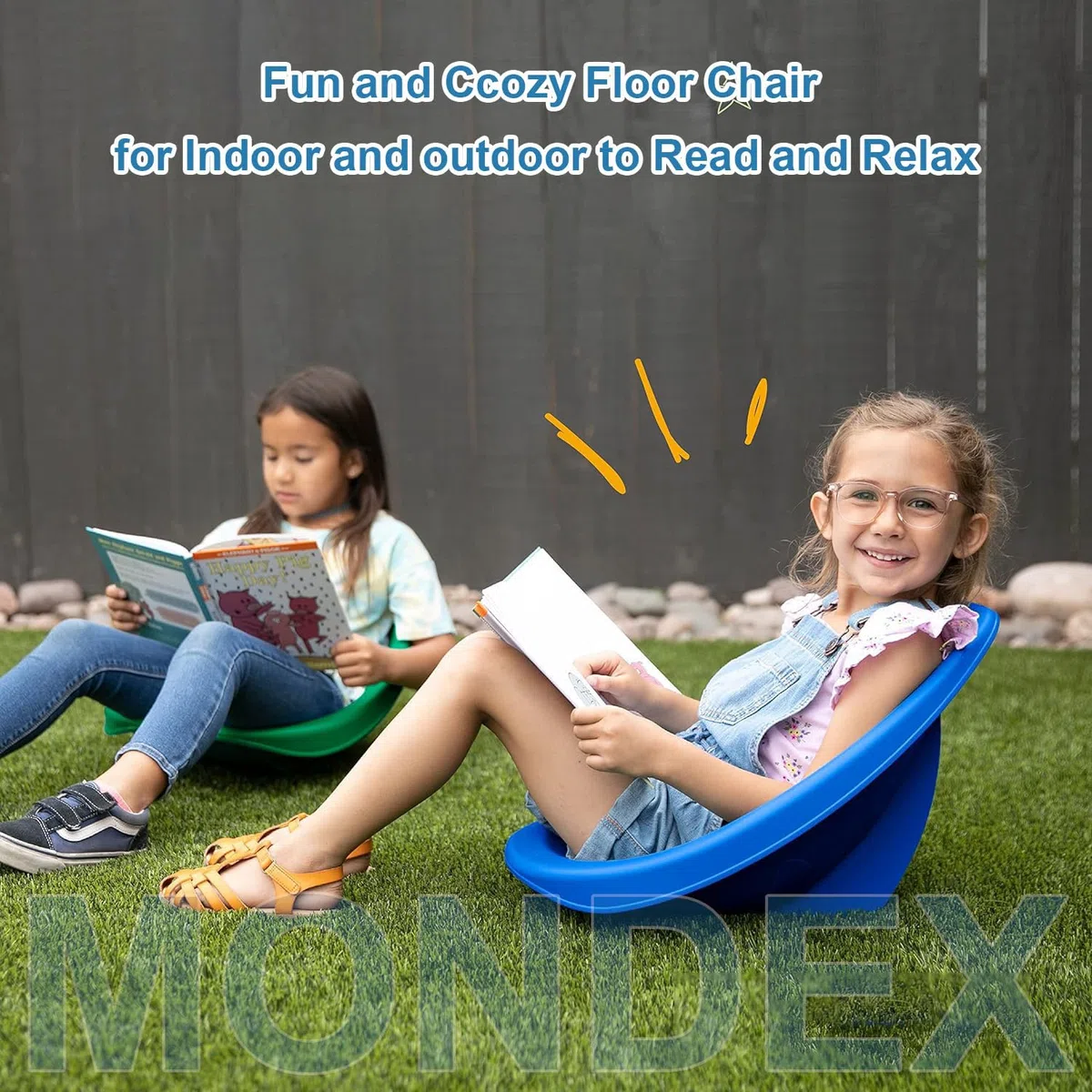 Silla de piso para niños con respaldo, mecedora guardería con equilibrio sensorial para autismo, silla de lectura portátil para interiores y exteriores, silla de plástico oscilante para niños,Amarillo