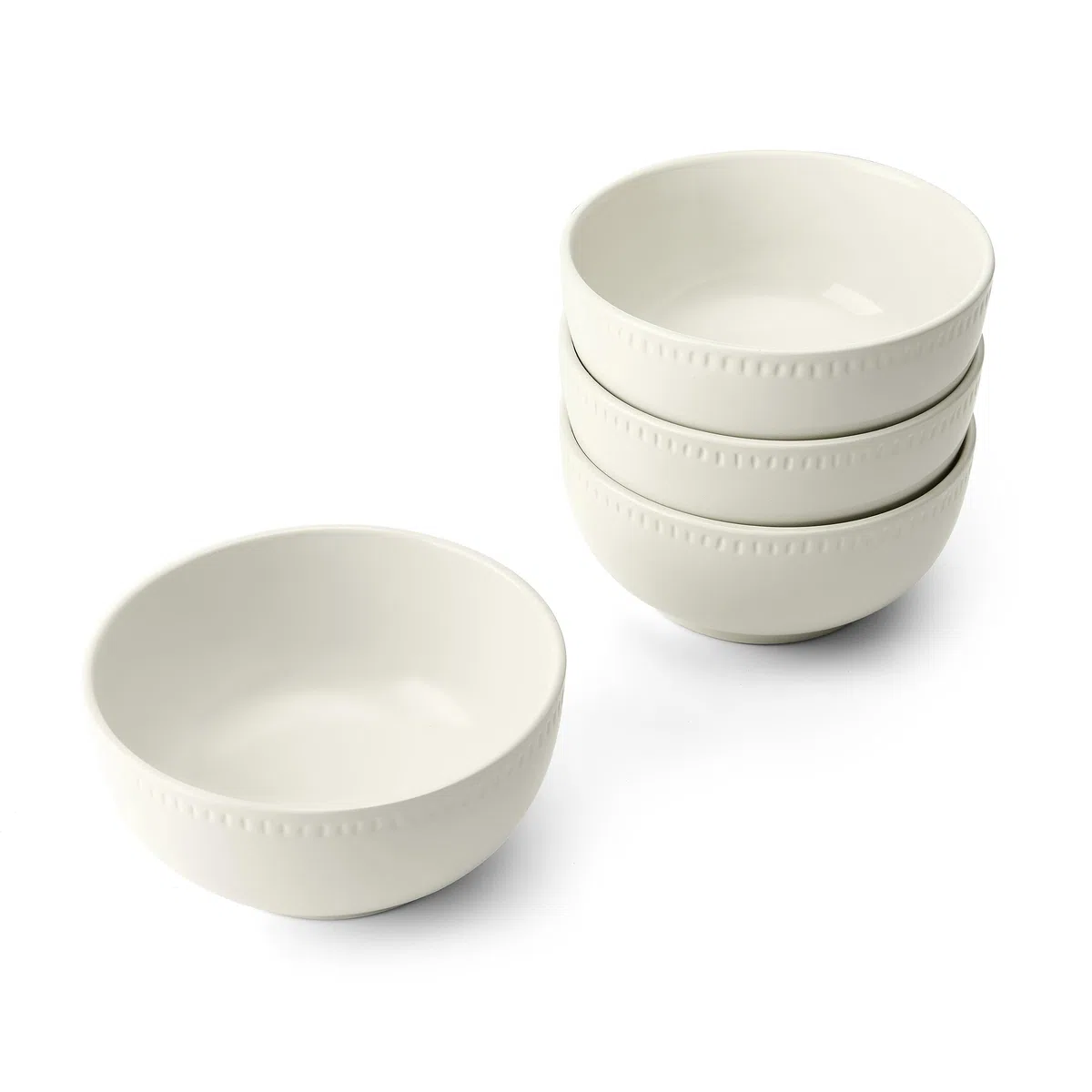 Mikasa Cranborne Set de 4 Cuencos de Cereales de Gres, Servicio para 4, Juego de 4 Cuencos de Cereal en Gres, 15cm, Crema - Apto para Microondas y Lavavajillas