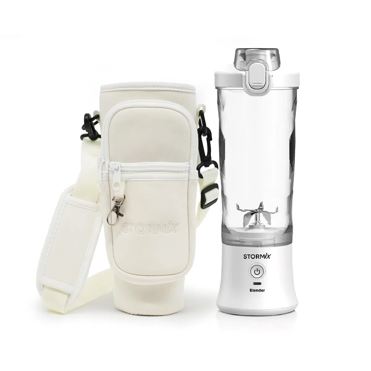 STORMIX - Batidora portátil y bolsa isotérmica - Batidora potente 150 W - 6 cuchillas de acero inoxidable - batidos, cocteleras, hielo picado - USB-C recargable - funda termoaislante - fácil