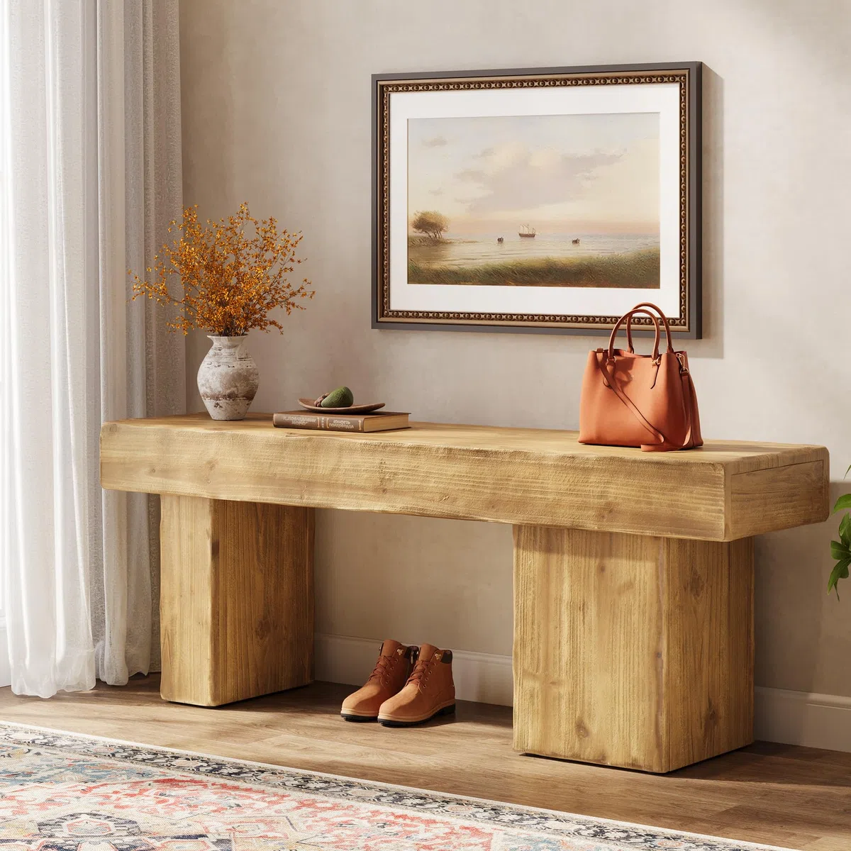 Banco de Madera Maciza de 120 cm – Banco rústico para Comedor, Banco de Entrada, Zapatos, Asiento para Sala de Estar, Dormitorio, Pasillo, Punta de Cama, Muebles Marrones