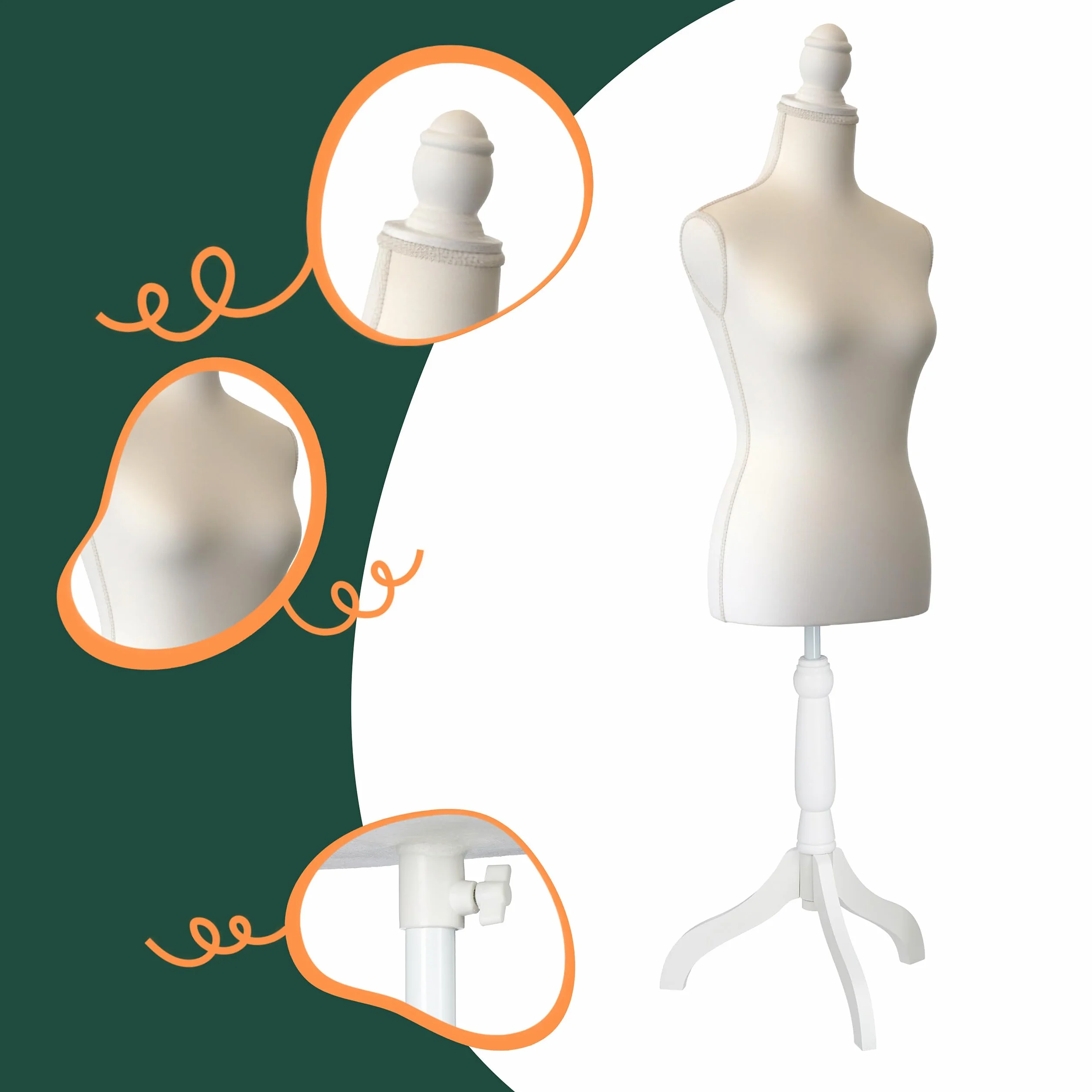 Maniquí Relaxdays, Mujer, Talla 36/38, Altura Regulable de 160 a 175 cm, con Soporte de Madera, Blanco
