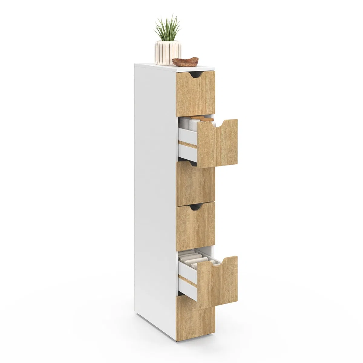 IDMarket - Torre de almacenamiento con 6 cajones WILO sobre ruedas, columna que ahorra espacio en blanco y aspecto de madera de haya