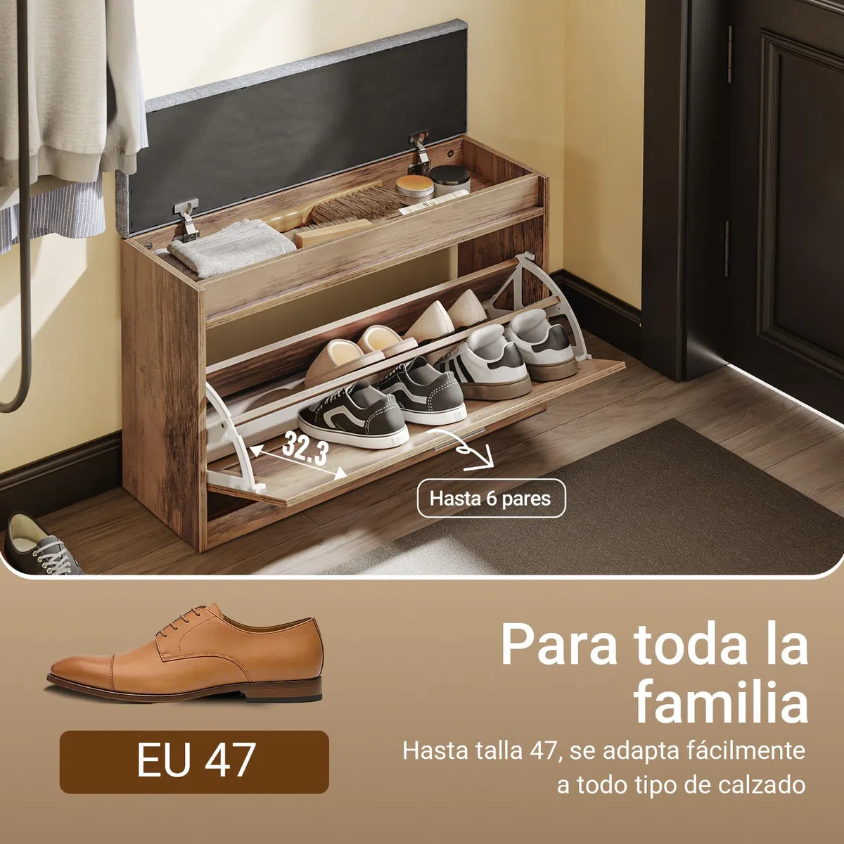 SoBuy Banco Zapatero con Asiento - Banco Almacenaje - Profundidad Ultrafina 24cm, Ideal para Espacios pequeños, Almacenamiento para Zapatos Talla 47 - FSR218-F