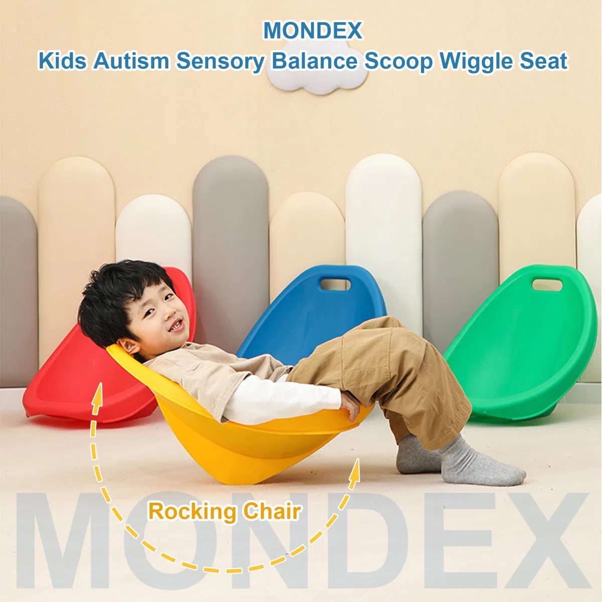 Silla de piso para niños con respaldo, mecedora guardería con equilibrio sensorial para autismo, silla de lectura portátil para interiores y exteriores, silla de plástico oscilante para niños,Amarillo