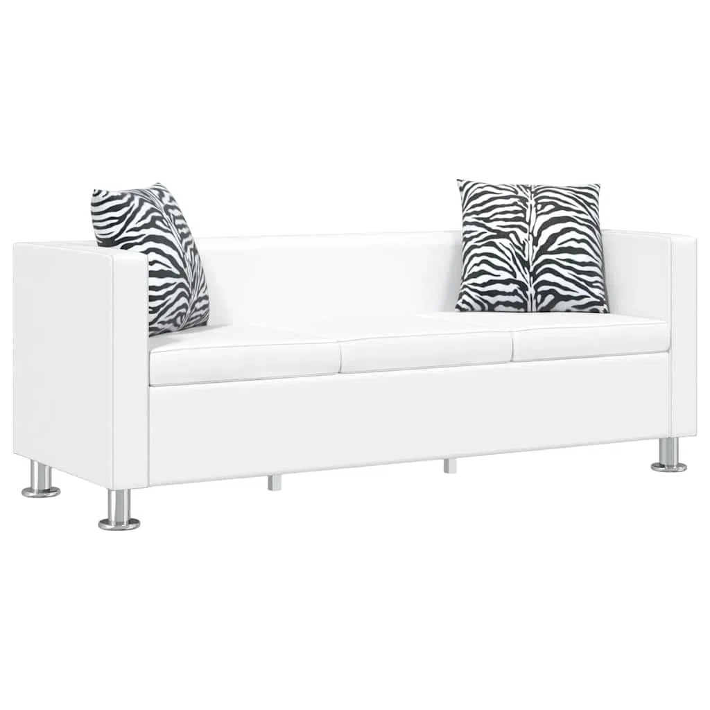 vidaXL Sofá Blanco de Cuero Artificial, 3 plazas Bricolaje Muebles casa Asiento