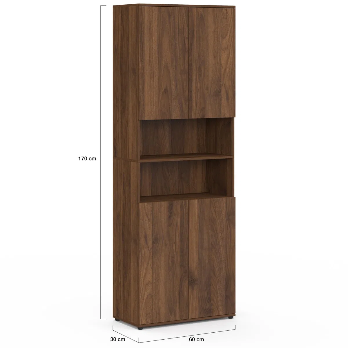 IDMarket TOMI - Mueble de armario columna, cuarto de baño, 4 puertas, 2 nichos efecto nogal