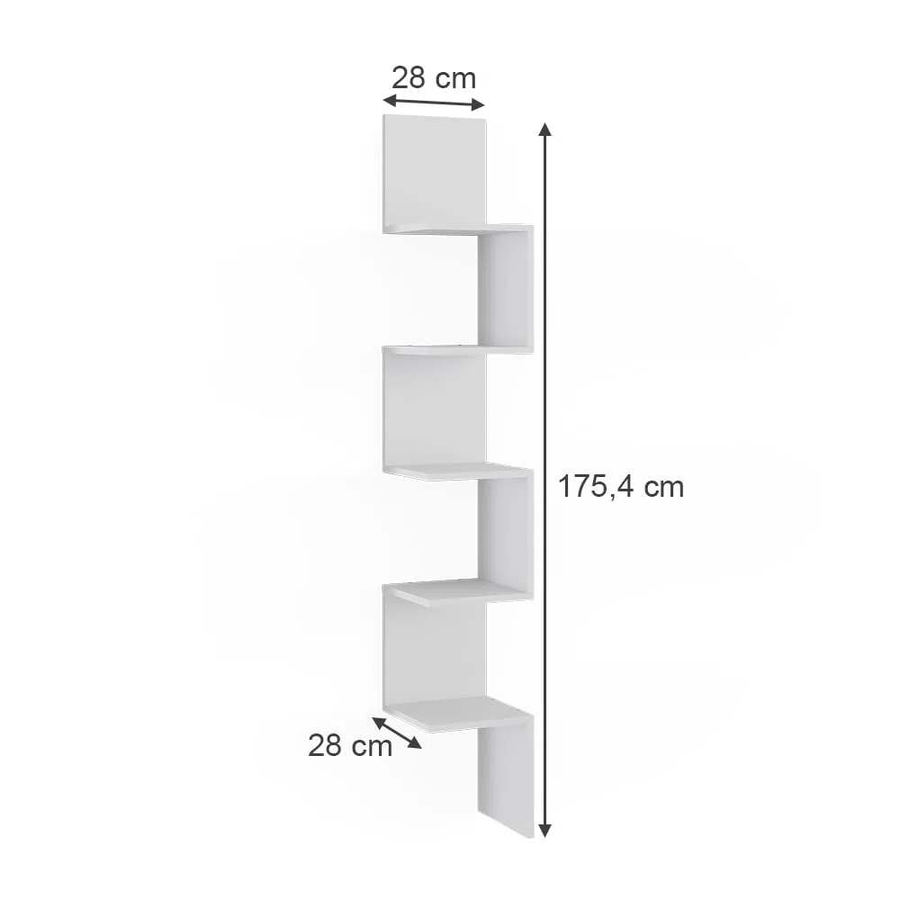 Vicco Estantería esquinera Paolo, Blanco, 28 x 175.4 cm con 5 Compartimentos, montable para almacenar Libros y Objetos Decorativos