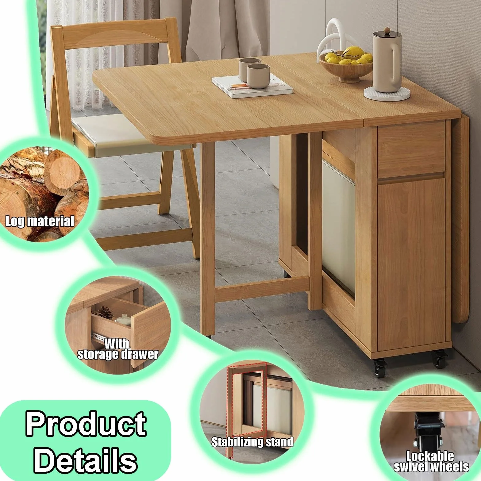 Genérico Juego de Mesa de Comedor Plegable con 4 sillas. Las sillas se Pueden Guardar Dentro de la Mesa. con Patas Ajustables. Fácil Montaje. Ahorra Espacio. Ideal para el Comedor o la Cocina