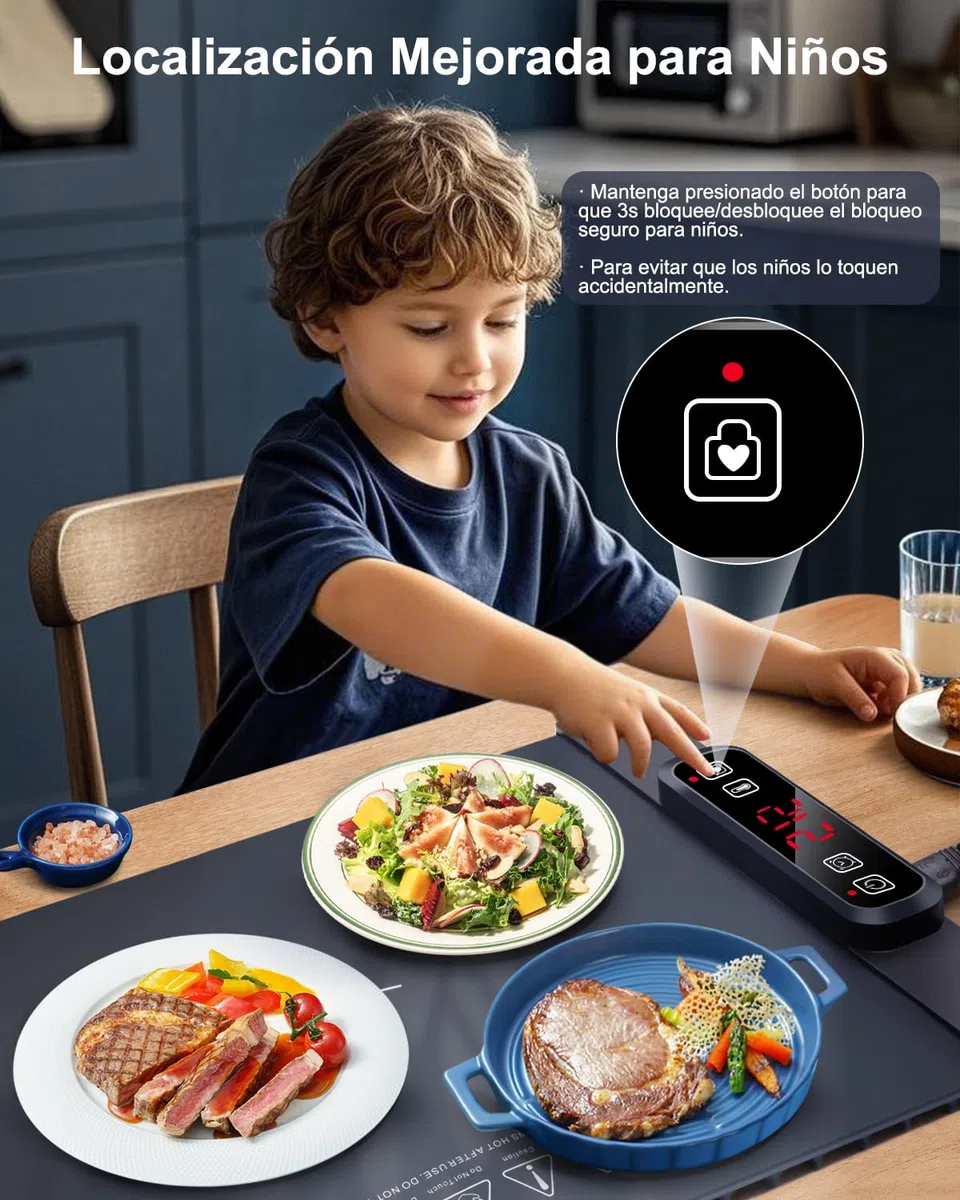 AUTOPkio Bandeja de Calentamiento Eléctrico, Calienta Platos Calentar Alimentos 300W 5 Temperatura & 4 Temporizadores Auto-Apago, Cerradura Niños para Buffets, Fiesta, Descongelado, Hogar