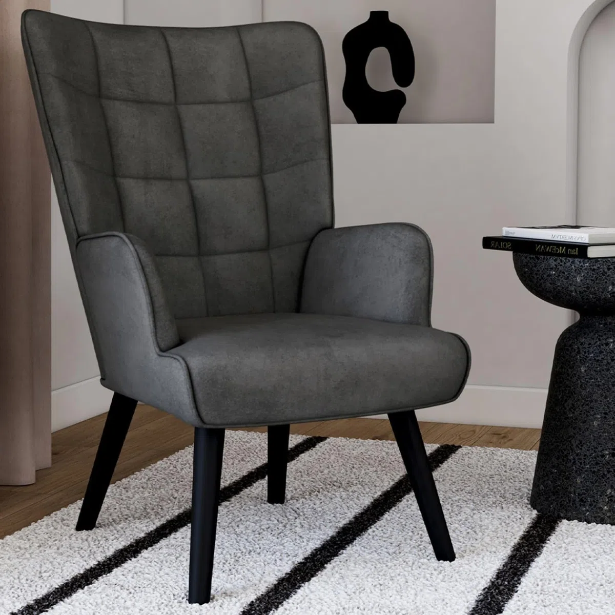 IDMarket - Sillón escandinavo ANIA en terciopelo gris