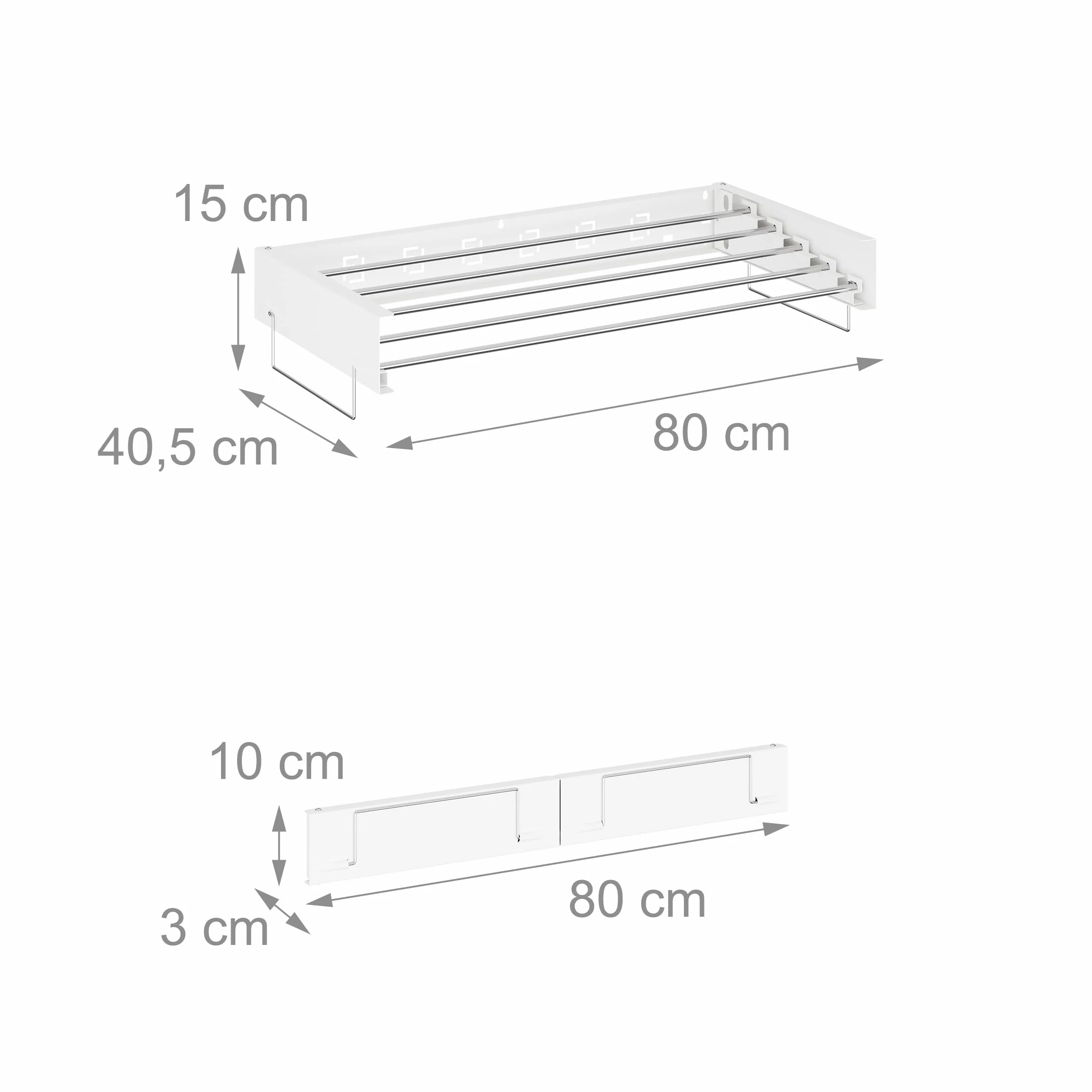 Relaxdays Tendedero de Pared, Plegable, 15 x 80 x 40,5 cm Interior, Tenderete Que Ahorra Espacio, Secador Ropa, Blanco, Acero Inoxidable, 80 cm