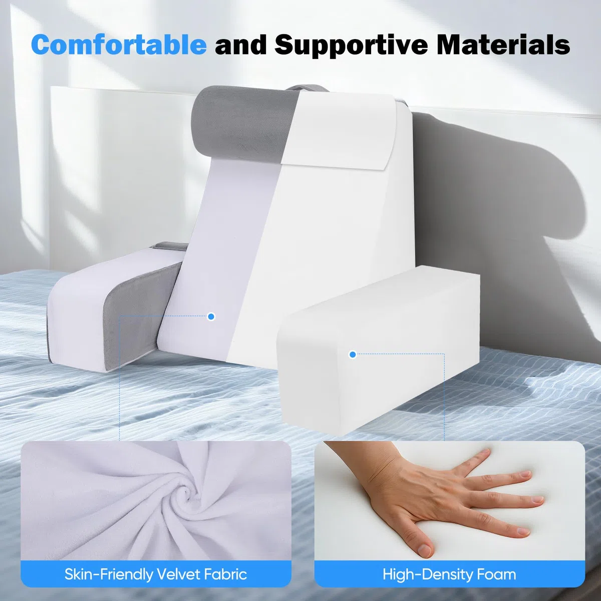 Cojín ergonómico de lectura con reposacabezas y reposabrazos desmontables, soporte lumbar para cama, sofá, suelo, ajustable para leer, trabajar y relajarse
