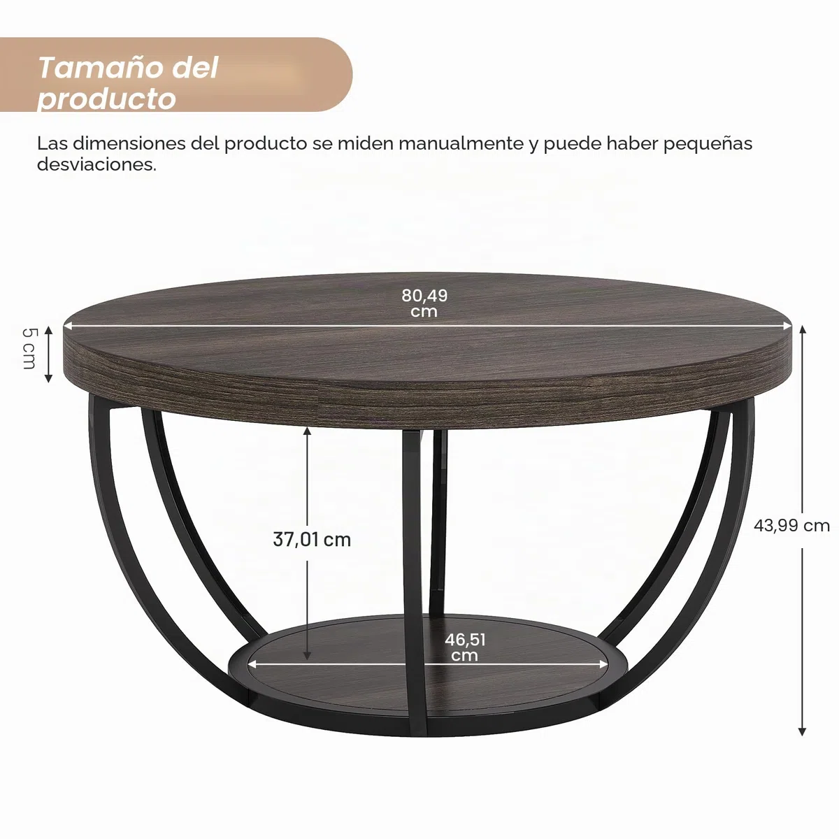 Tribesigns Mesa de Centro Redonda, 80 cm Mesa de Café Industrial Circular de 2 Niveles, Mesita Baja Sofá, Mesa Central Moderna de Madera para sofá, Mesa Auxiliar para Sala de Estar, Gris