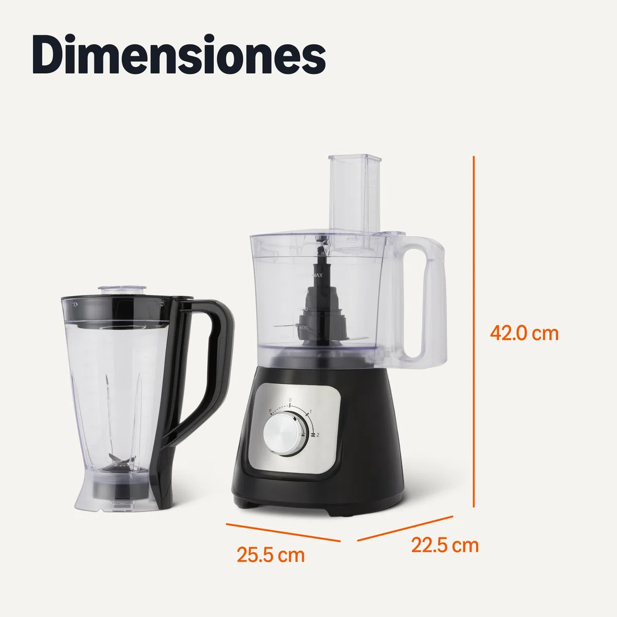 Amazon Basics Combinación de procesador de alimentos y batidor con 2 velocidades, cuenco de 2,4 litros y jarra de 1,5 litros, 800 W, negro