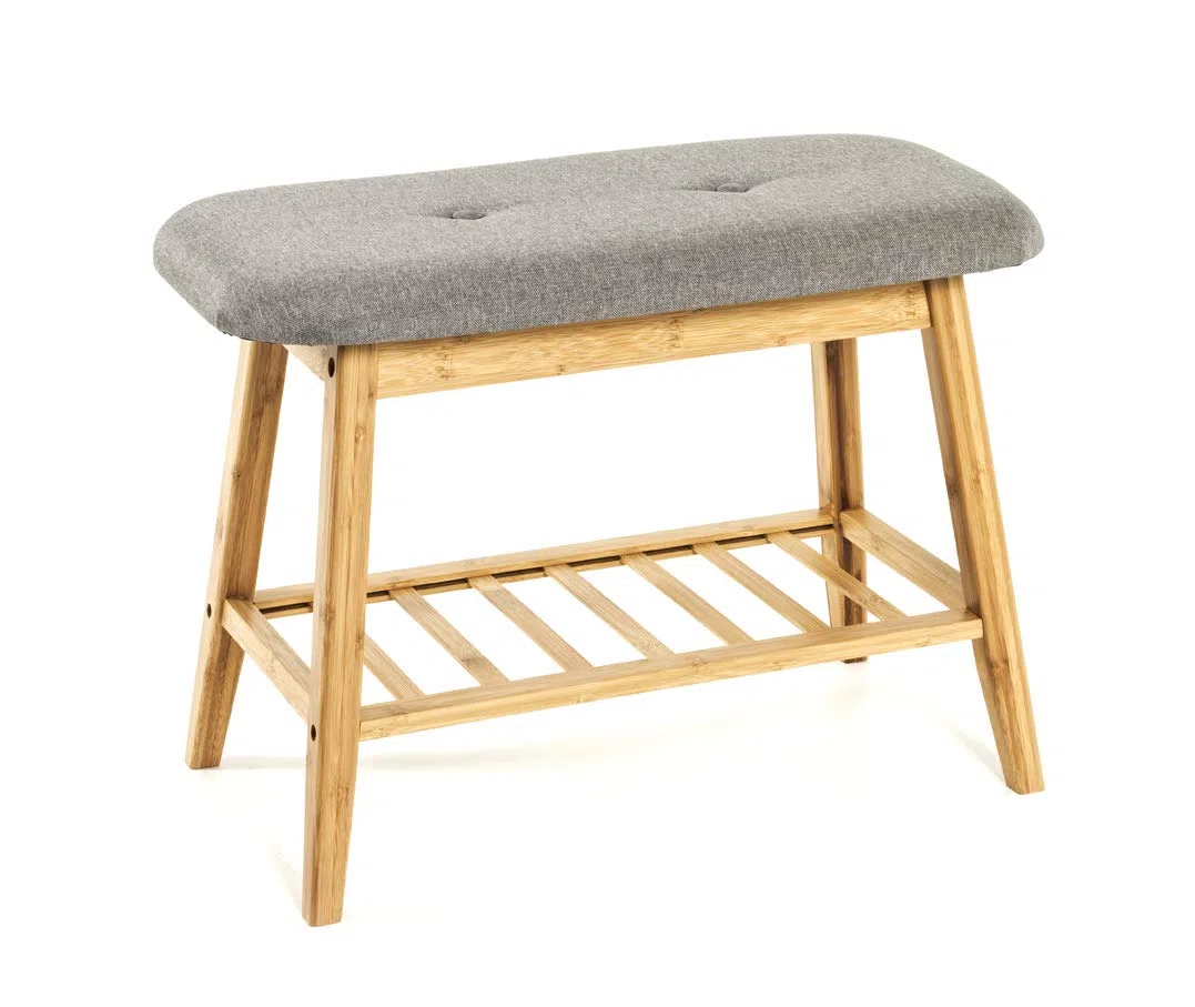 HAKU Banco para Zapatos bambú, Gris, Bambú, Tejido Textil - Dim.: AN 60 cm x AL 44 cm x P 30 cm, Estilo: Bohemio