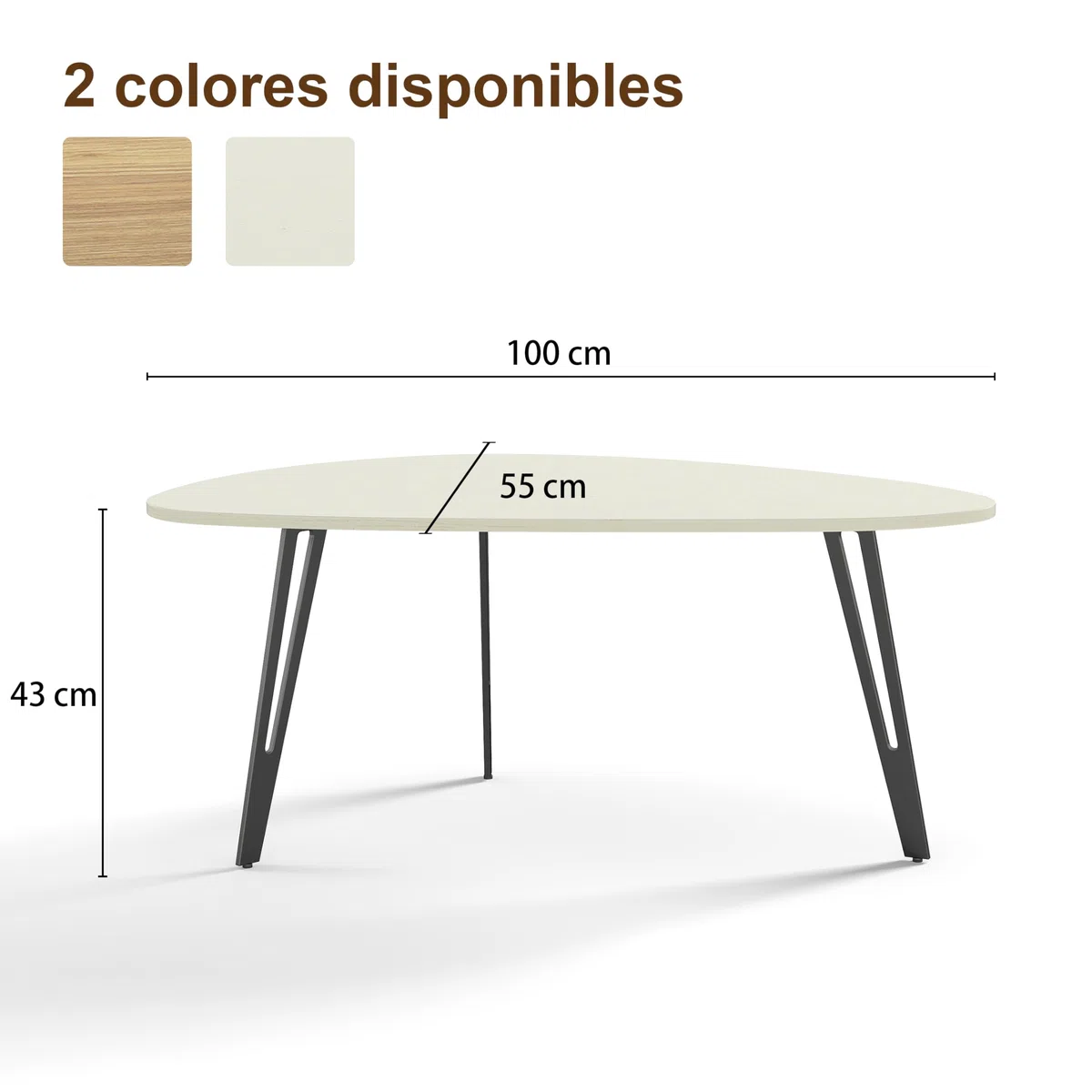 Manora Mesa de Centro Ovalada, Mesa Auxiliar Qequeña, Mesas Bajas de Salon Moderna para Sala de Estar, Oficina o Dormitorio (Blanco, Un Nivel)
