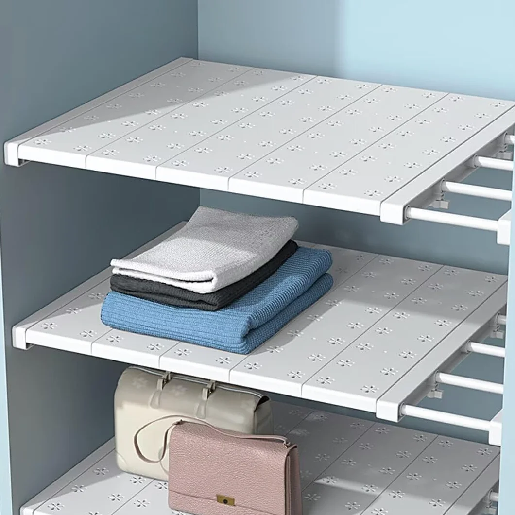 Estante extensible para armario, estantes expandibles, organizador de almacenamiento para armario, divisor de armario ajustable, separador de estante de tensión, ancho 42 cm, largo 48-80 cm