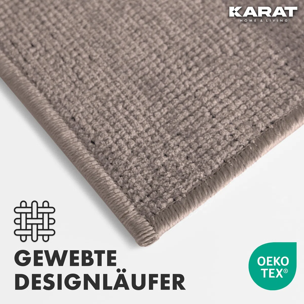 Karat Alfombra de Pasillo Tejida, 80 x 350 cm, Color Marrón, mullida de algodón, para Cocina, Pasillo y salón, Pasillo o Cocina, Pasillo (Azade)