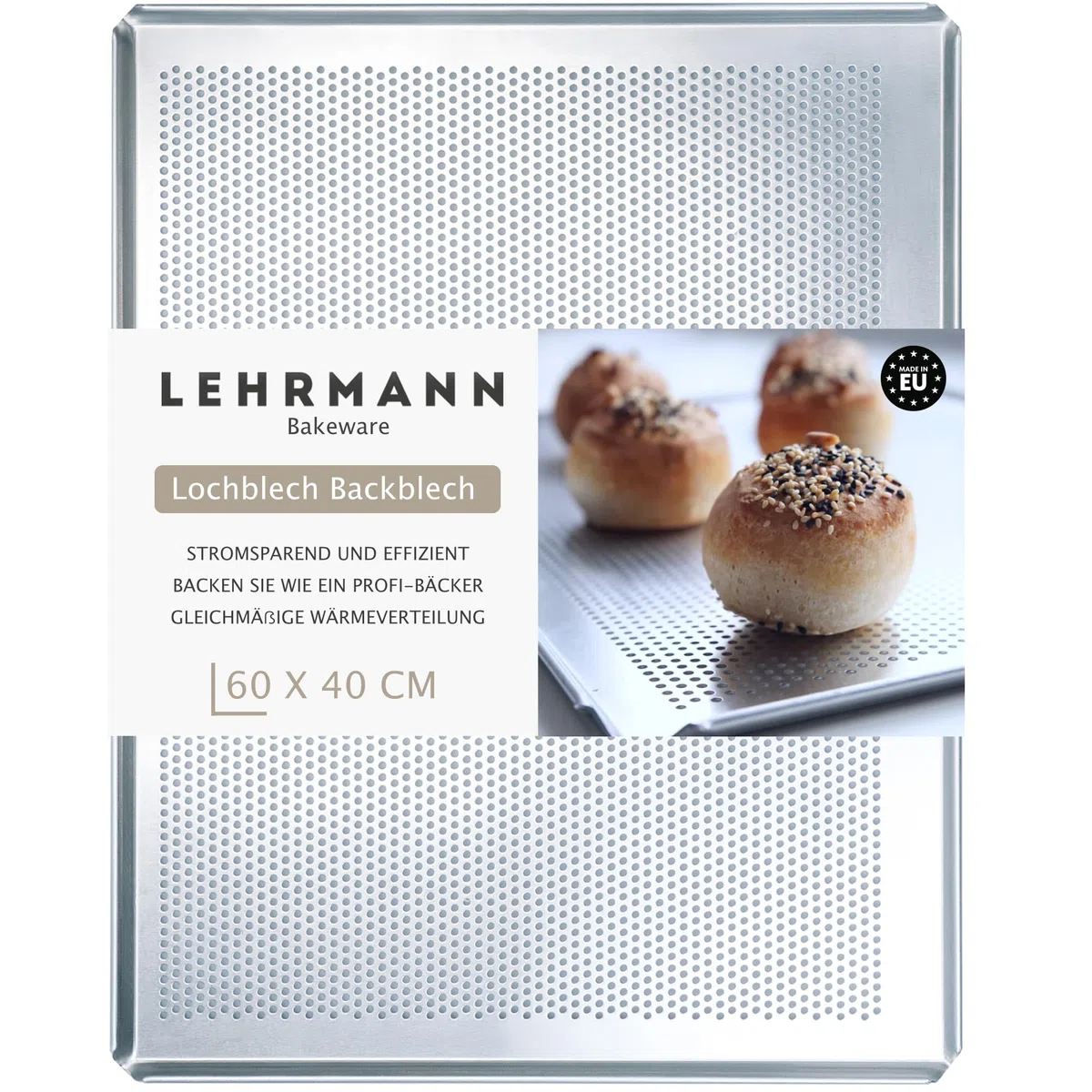 LEHRMANN Placa perforada 60 x 40 cm bandeja para baguette bandeja para horno Compatible con/reemplazo para MIWE WIESHEU