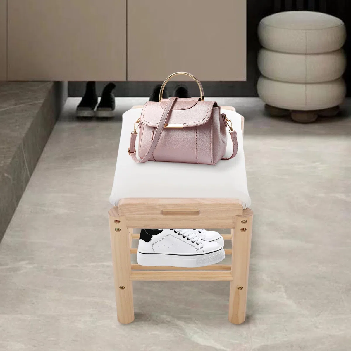 Zapatero de madera con asiento, 45 x 30 x 40 cm, zapatero con cojín, 2 niveles para pasillo, entrada, salón (color registro)