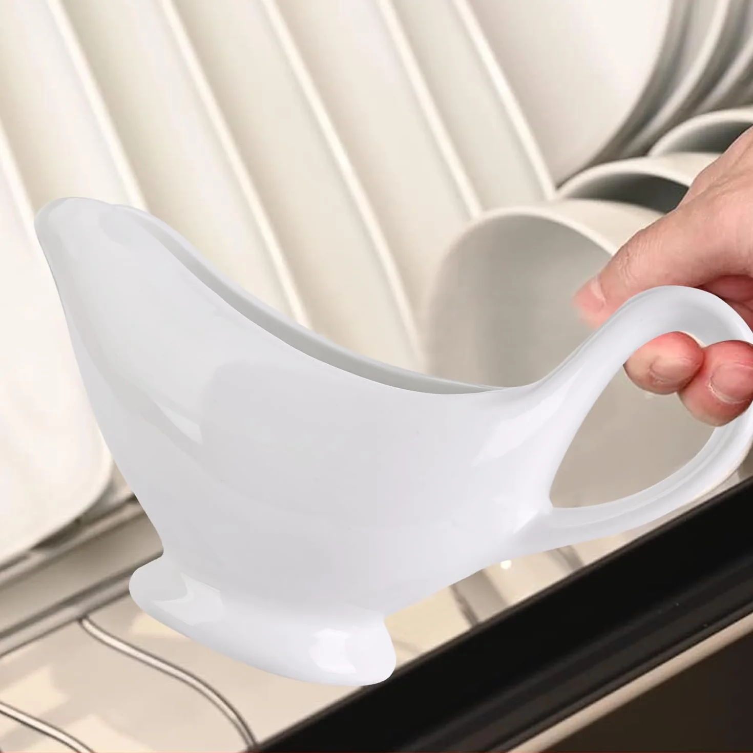 Nizirioo - Saldera de porcelana (310 ml, bote de salsa con asa, contenedor para aderezos, crema, caldo de leche, diseño elegante, gran asa