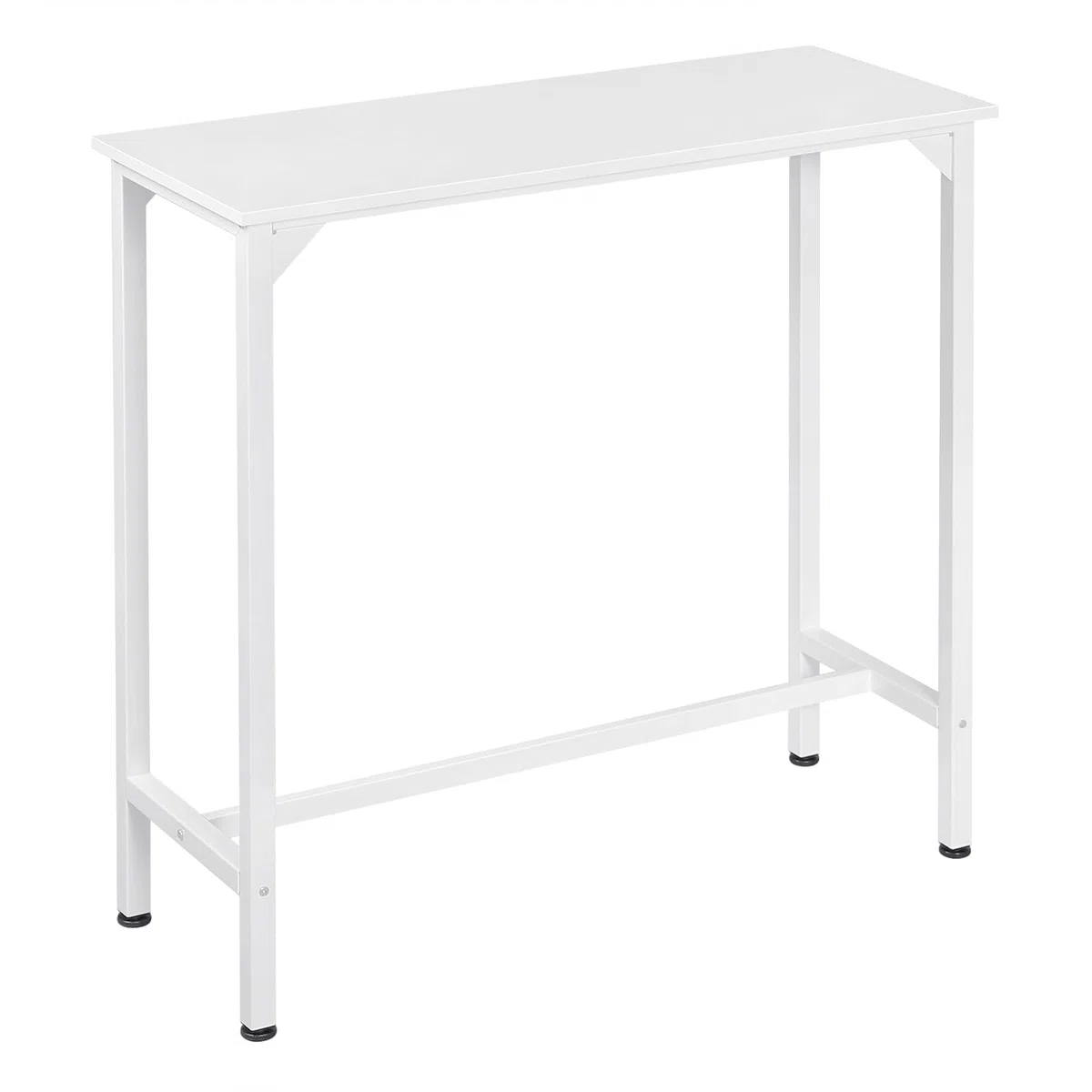 EUGAD Mesa Alta Cocina, Mesa de Bar Estrecha, para Isla de Cocina, Comedor, Barra Bar y Cafeteria, Marco Metalico, Encimera Madera, Pies Ajustable, Estilo Industrial, Blanco, 100x40x100 cm
