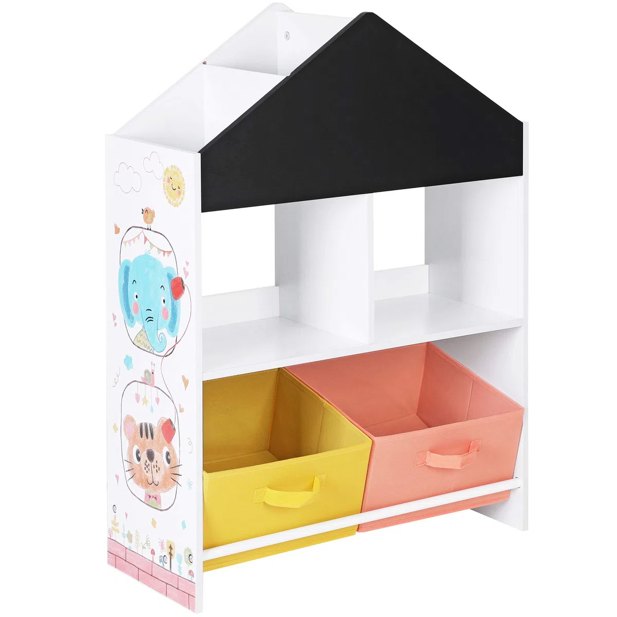 SONGMICS Estantería Infantil de Juguetes y Libros, Estantería para Niños, con Cajas, Estantes, para Habitación de los Niños, Sala de Juegos, Blanco, Negro, Naranja y Amarillo GKR320W01