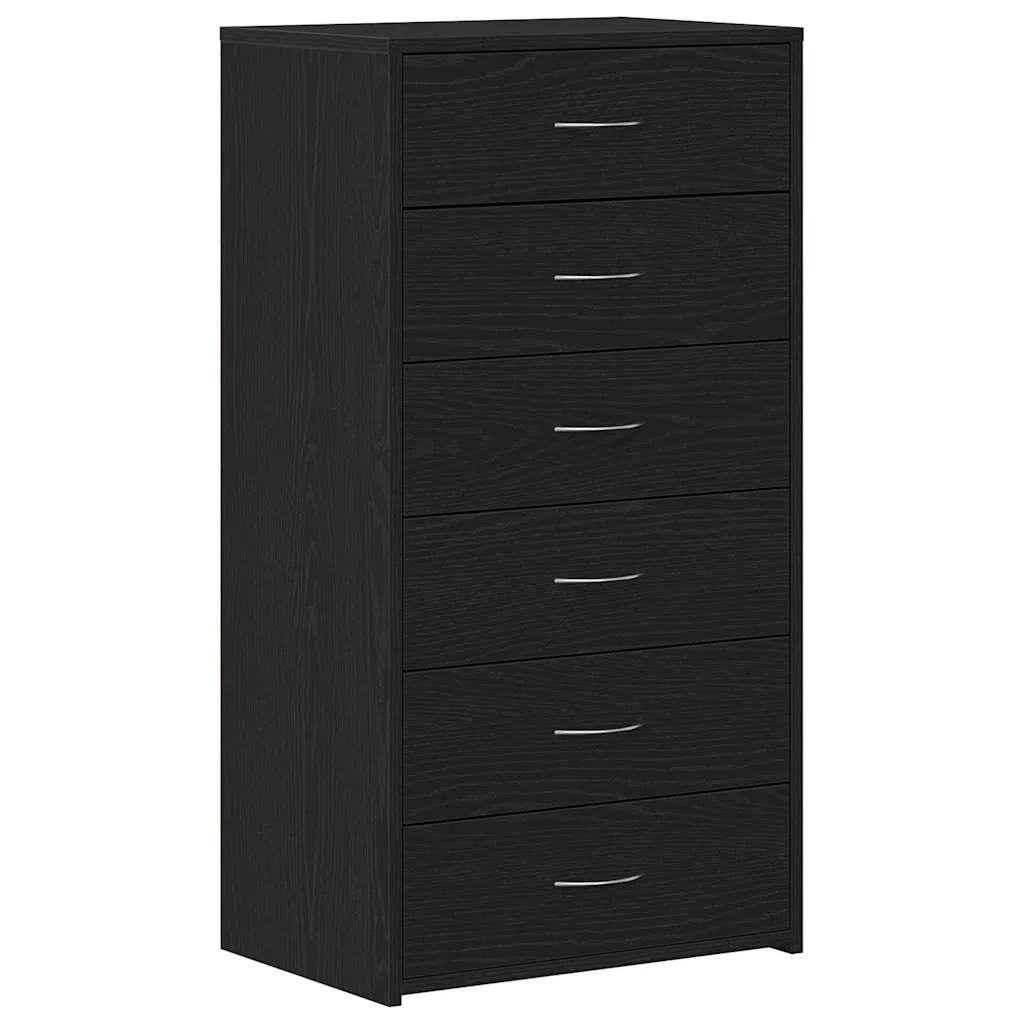 vidaXL Aparador con 6 cajones Roble Negro 50x34x96cm Madera ingeniería, Armario de almacenaje, Mueble aparador, Mueble de almacenaje de Cocina, bufé