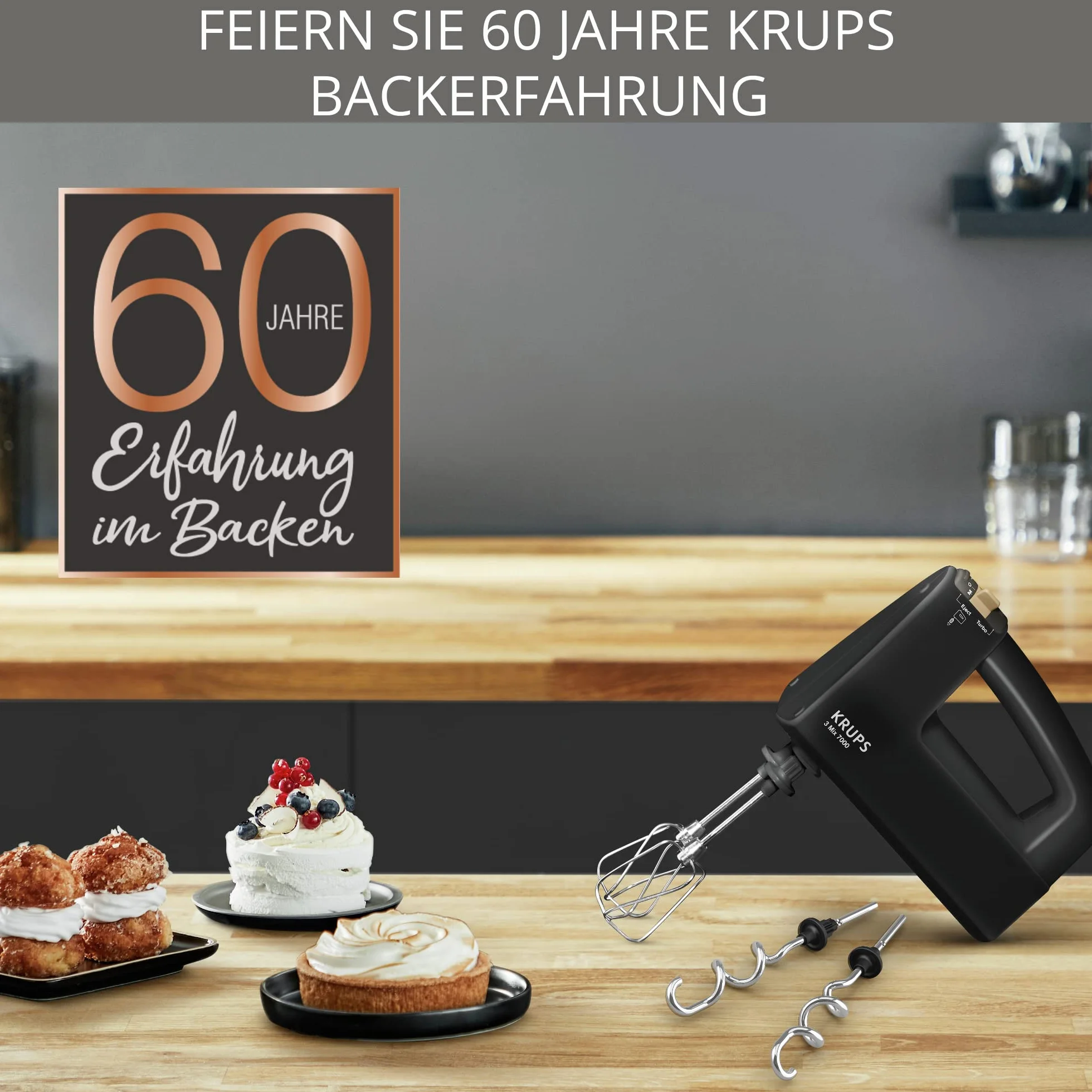 Krups 3Mix 7000 F6085811 - Batidora de mano (60 años, edición especial, 500 W, gancho para amasar y mezclar, acero inoxidable, cable de alimentación largo, bolsa de accesorios), color negro y cobre