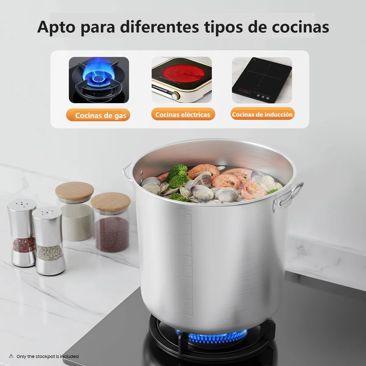 Olla grande de acero inoxidable de 70 L, con asas, diámetro de 45 cm, altura: 45 cm, tapa de fregadero, superficie pulida, olla grande de acero inoxidable para cocinas de gas, cocinas
