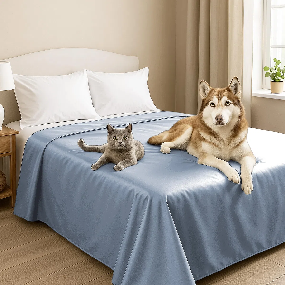 Byour3 - Cubrecama Doble Super Impermeable Animales Colcha Antimanchas Antimoho Protección Cama Individual Queen Size Anti Pelo Gato Perro Niños Manta Lavable (Azul Claro, 260x275cm - Cama 180)