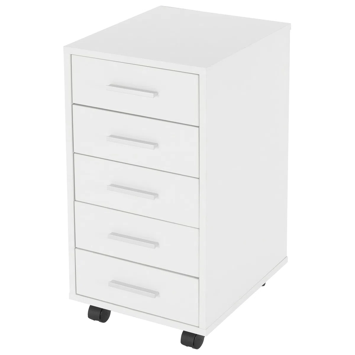 ML-Design Archivador Móvil para Oficina 33 x 38 x 63,5 cm Blanco, Cajonera de Escritorio con 5 Cajones Revestida de Melamina y Asas de Aluminio Mueble de Despacho Armario para Almacenamiento