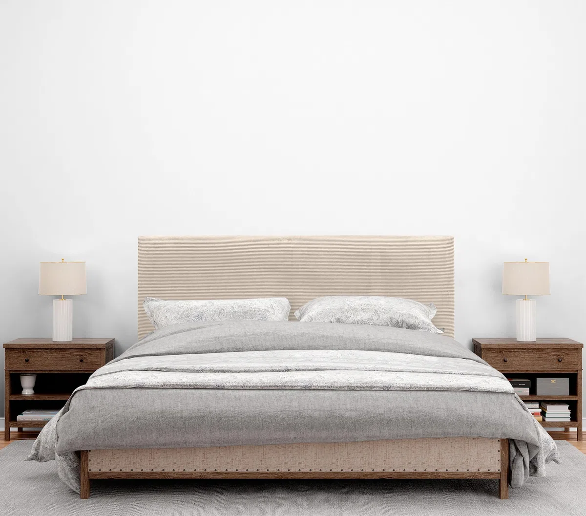 DHOME Cabecero de Pana Liso Alta Gama Moderno Cabezal Tapizado Cama Lujo Dormitorio Acolchado (Beige, 145 cm)