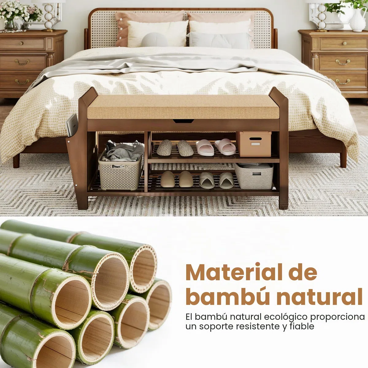 Pamapic Banco Zapatero, Banco Zapatero con Asiento, Mueble de Recibidor de 3 Niveles, Almacenamiento Oculto, Compartimento de Almacenaje para Entrada, Dormitorio, 100 x 30 x 50 cm