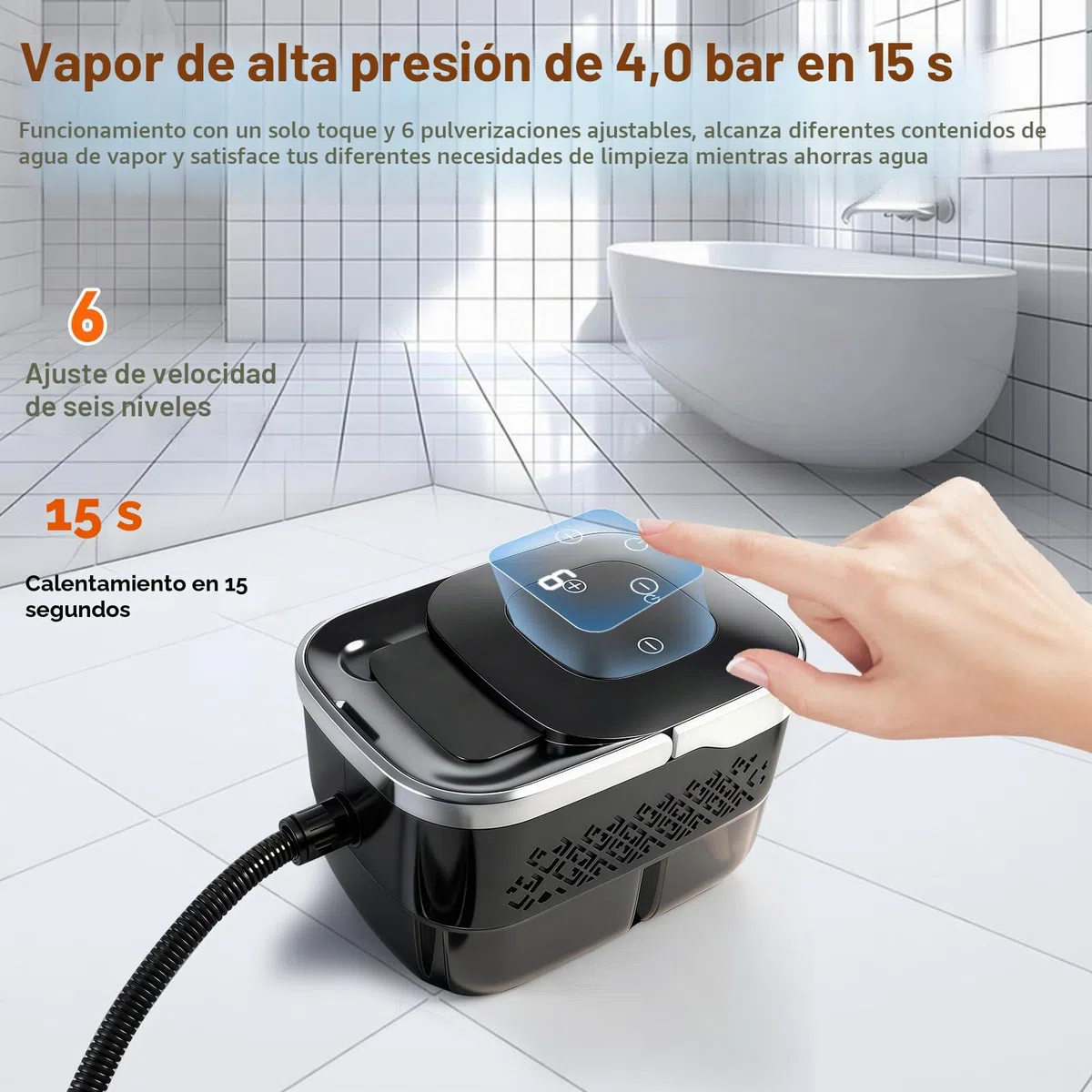 Limpiador de vapor de alta presión, 2500 W, 4 bares, 1250 ml, depósito de 6 niveles, limpiador a presión de alta temperatura, para coche, ventana, cocina, suelo, muebles