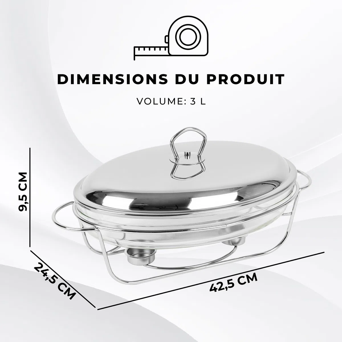 KARL HAUSMANN Chafing Dish Buffet - 3L con Tapa y Soporte - Rechaud de Vidrio Templado con Calentador de Comida - Set Buffet para Servir Caliente