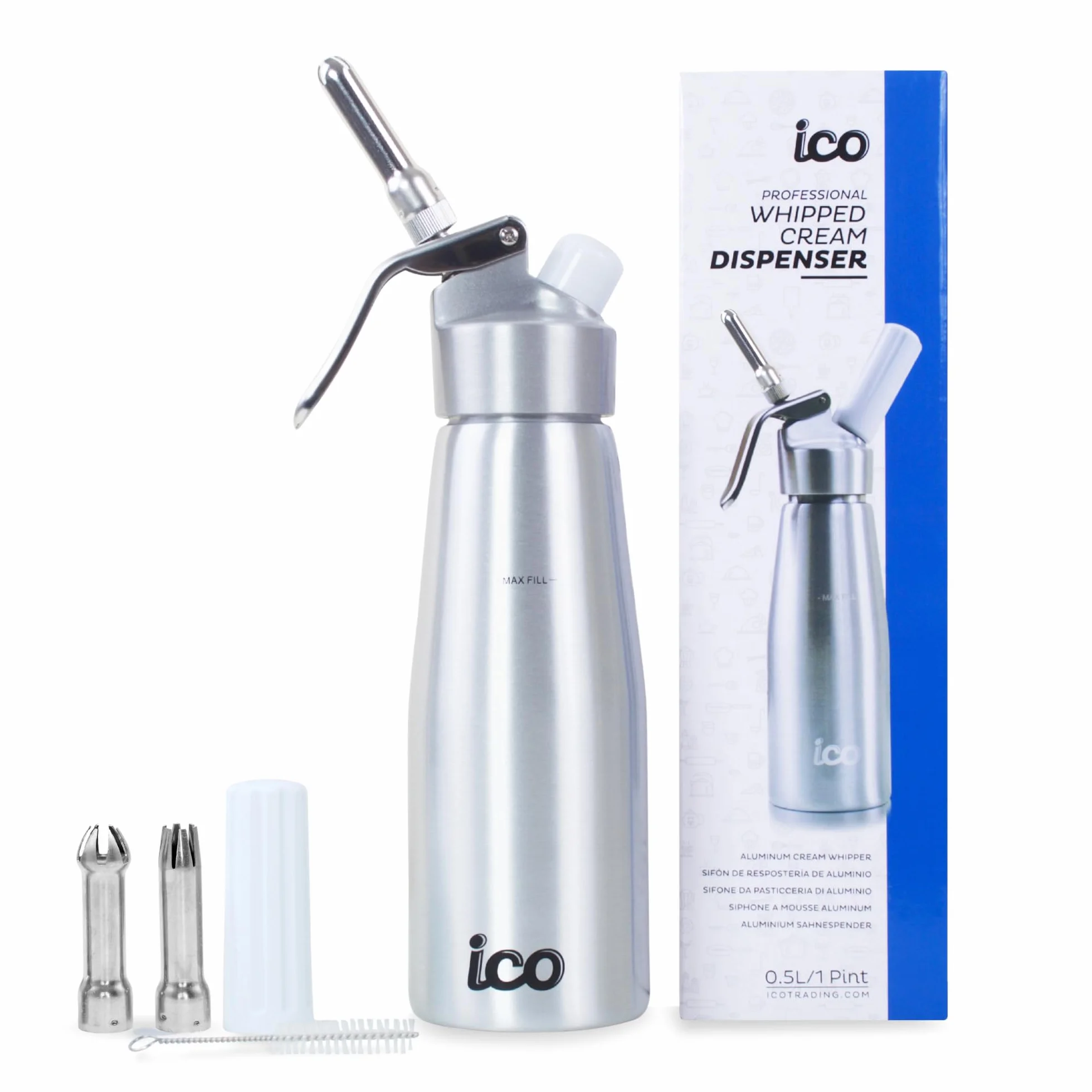 ICO Sifon Cocina Aluminio 500ml - Sifón Cocina Espumas Profesional Para Crema Chantilly - Compatible Con Cargas Sifon De Cocina N20