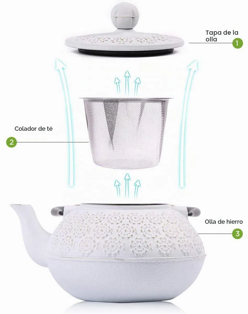 Tetera de hierro fundido japonesa tetsubina con colador de té, 800 ml, color blanco