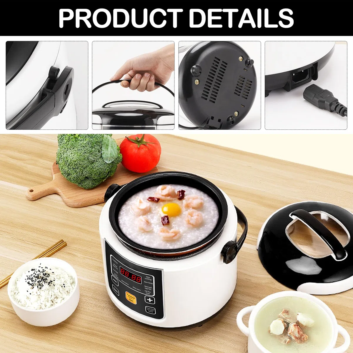 Olla Arrocera Para Coche, 12V/24V 200W Olla Arrocera PortáTil PequeñA Para Cocinar Arroz Sopa Y Gachas Reserva De 24 Horas Mantener Caliente Capacidad De 2L