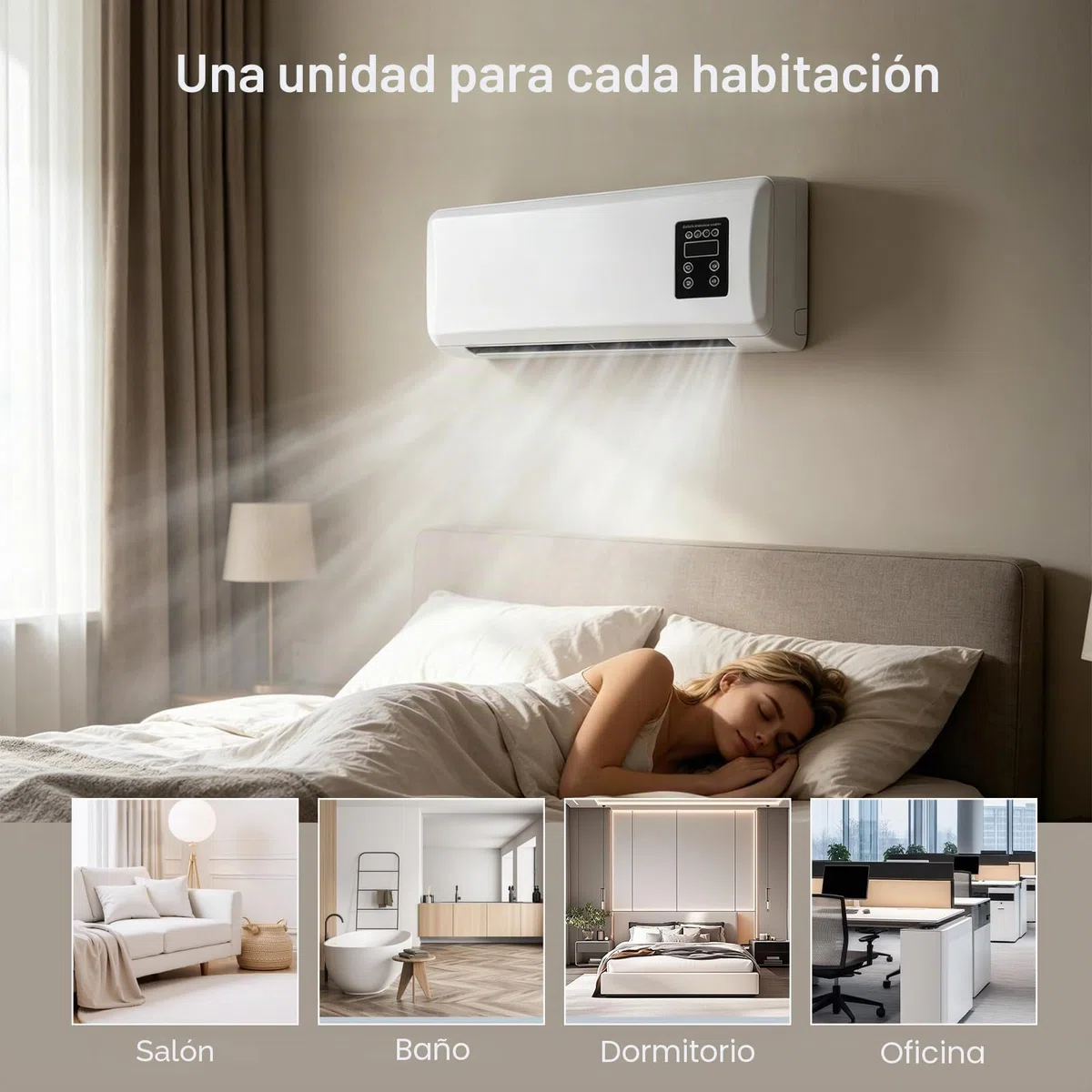 Acondicionador de Aire de Pared, 42x18x12cm, Ventilador Dual de Enfriamiento y Calefacción, Funcionamiento Silencioso, Diseño Ahorro de Espacio para Dormitorio Baño (Estándar UK Blanco)
