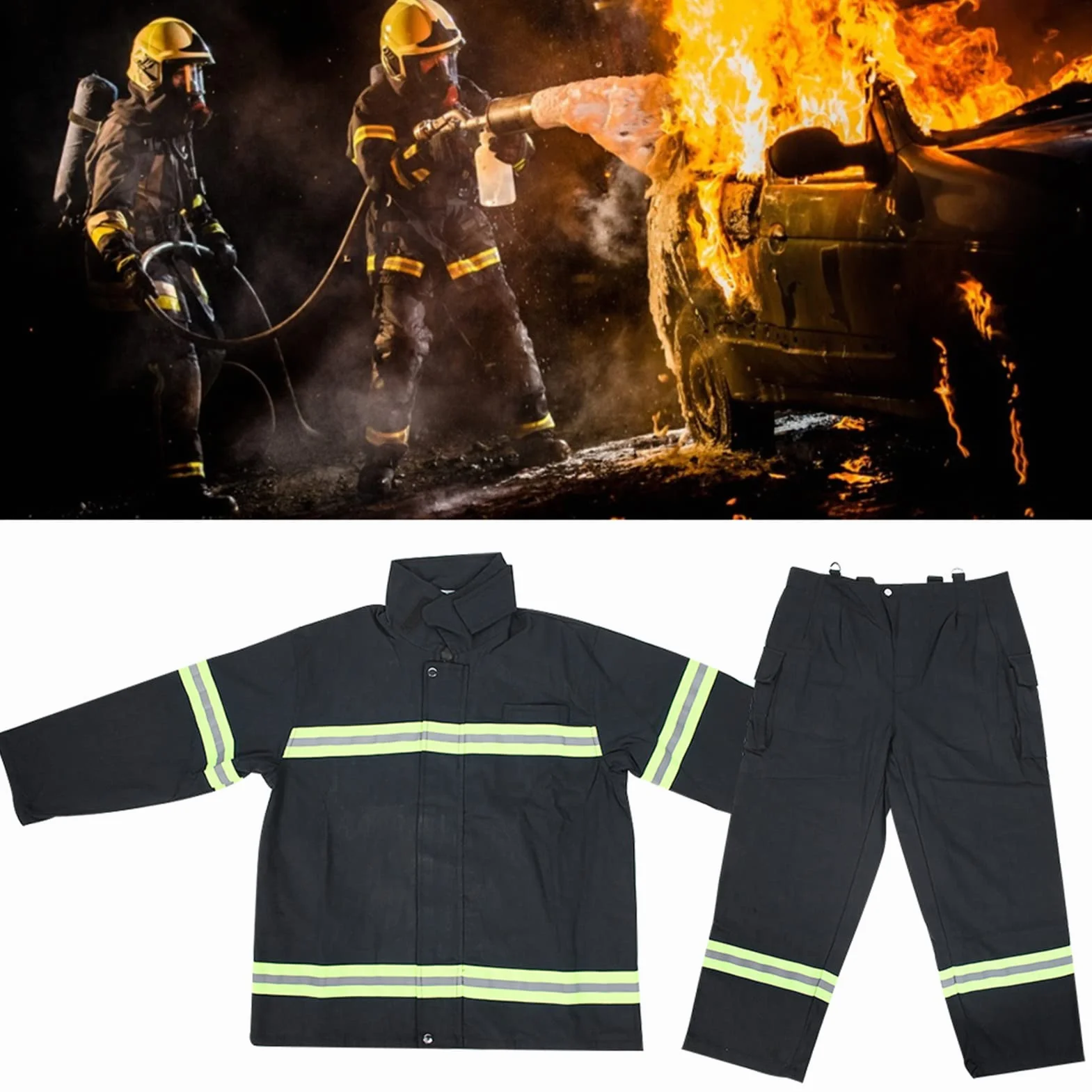SYH&AQYE Traje Ignífugo, Ropa Ignífuga, Pantalones de Abrigo Reflectantes de Protección para Bomberos, Ignífugo, Antiácido, Antiestático, Ignífugo, Resistente al Calor(XXL)