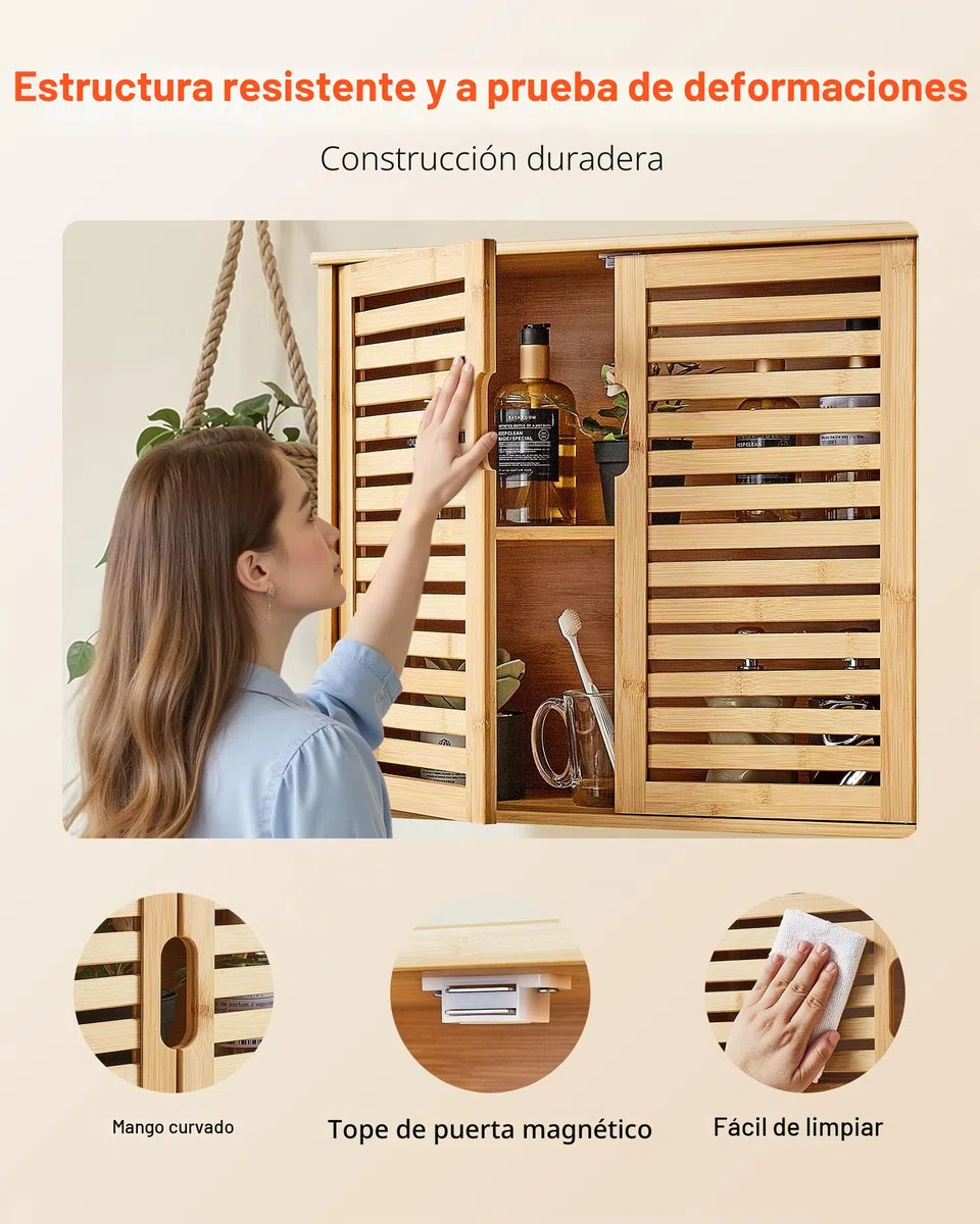 VEVOR Armario de Pared para Baño con 2 Puertas y Estantes de Altura Ajustable, Ideal para Colgar sobre el Inodoro, Cocina, Baño o Lavadero, Resistente a la Presión y al Agua, 590 x 208 x 510 mm