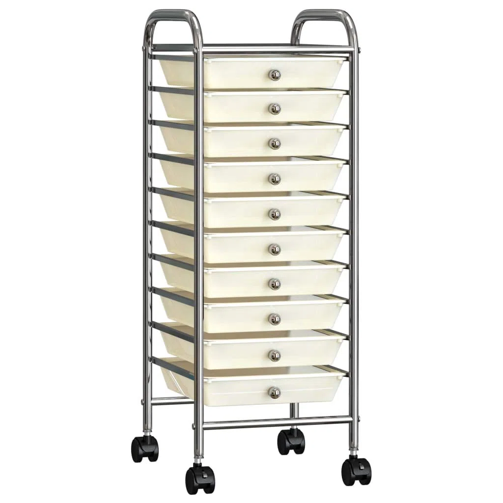 vidaXL Carrito de Almacenaje Portátil 10 Cajones Compras Festival Almacenamiento Salón de Belleza Oficina Peluquería Plástico Blanco
