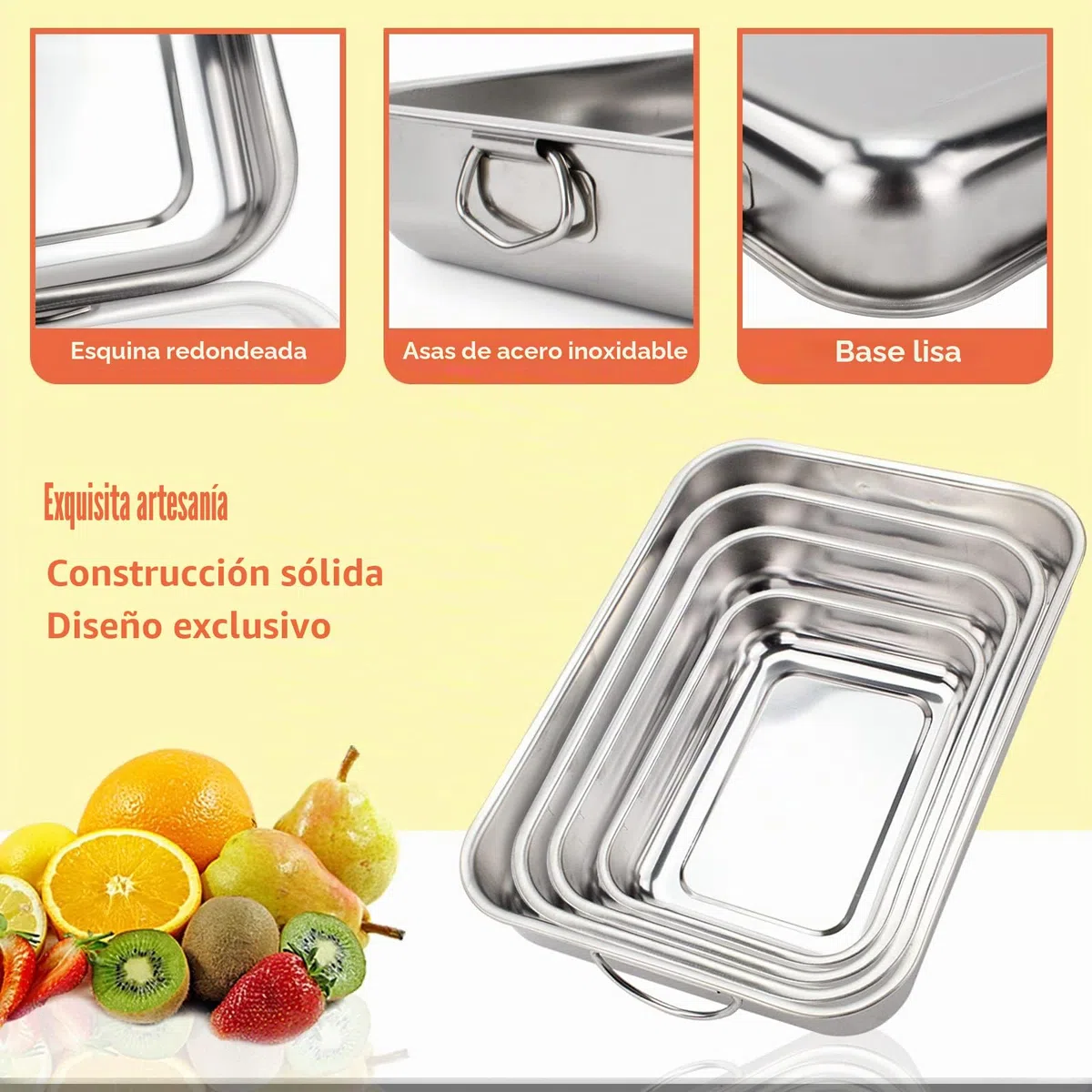 ROSSETTO Bandeja para Hornear Rectangular de Acero Inoxidable con Asas Plato para hornear Juego de 4 tamaños Rustidera de Horno Plato para lasaña